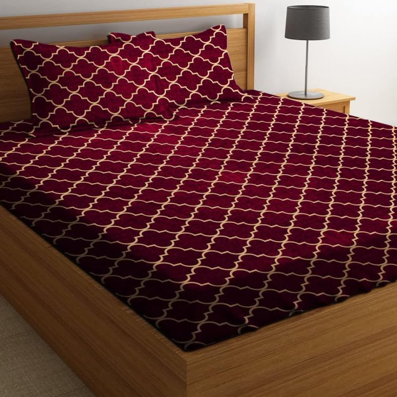 CLICKCART Glace Cotton Prime Collection Ultrasoft Skin Friendly King Size Elastic Fitted Printed Double Bedsheet with 2 Pillow Covers (72 x 78 Inch) - Maroon Ring Damaas Gold Fitted2 (B0D8JHNS6K) Amazon Price History, Amazon Price Tracker
