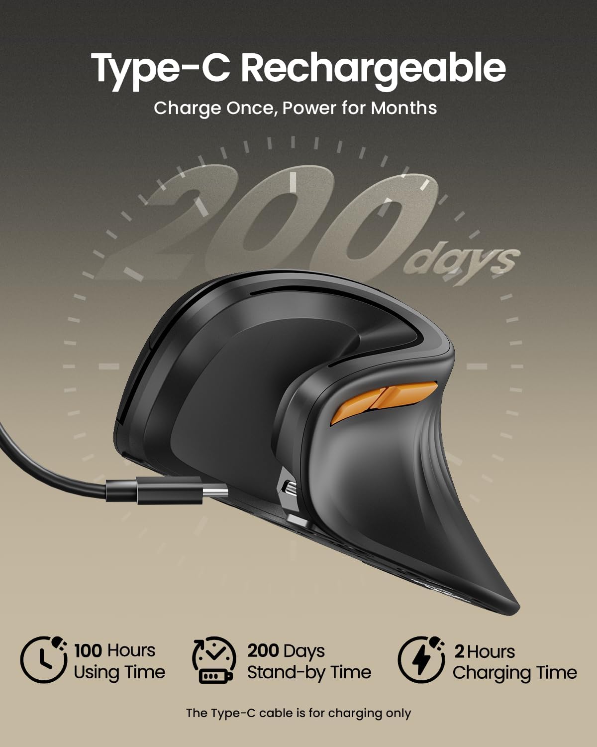 ProtoArc Ergonomic Mouse, EM11 NL Bluetooth Rechargeable Wireless Vertical Mouse, 3 Multi-Device Connectivity for Computer/PC/Laptop, 2.4GHz USB-A Optical Mice for Windows, Mac OS, Black - Image 4