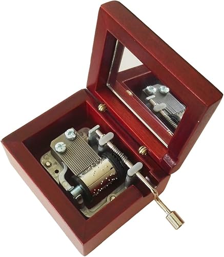 FnLy Caja musical de madera con manivela de mano de 18 notas con movimiento plateado en caja de regalo de música de madera, caja de música de noche