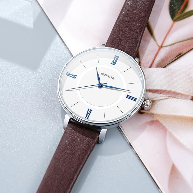 Vista 3 de Reloj de pulsera delgado de cuarzo para mujer con correa de cuero reloj redondo casual