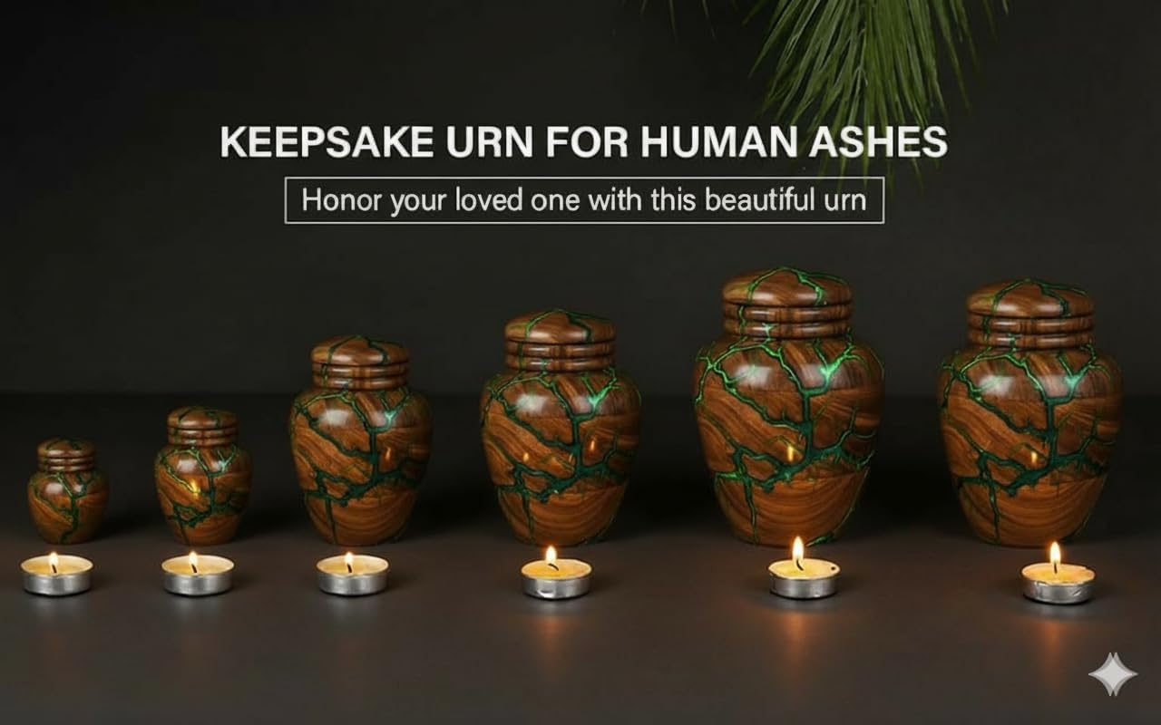 Rosewood Resin Urn for Human Ashes – Handcrafted 15 cu in Wooden Memorial Box – Green Epoxy Resin Inlay – Premium Decorative Cremation Keepsake Urn for Adults or Pets