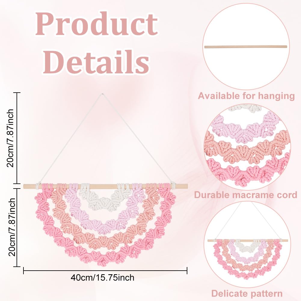 FREEBLOSS Kit de suspension murale en macramé à faire soi-même - Demi mandala - Cœur d'amour - Tapisserie tissée à la main - Décoration murale en macramé pour débutants - Décoration de chambre pour