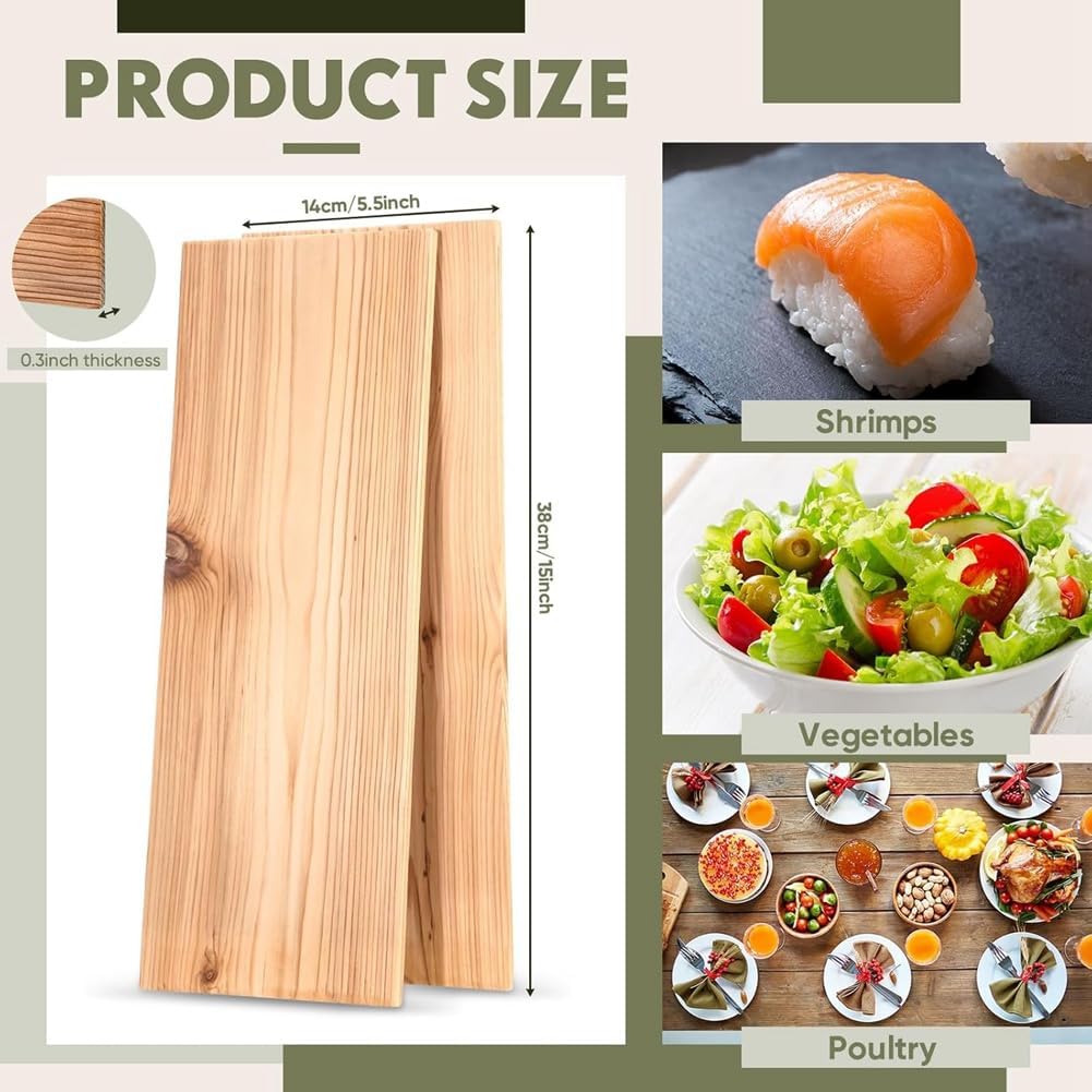 Cedar Wood Planks(6pcs), 12in X 4in- Ideal for Grilling Salmon& Smoked Veggies, Restaurant-Quality for Enhanced Smoky Flavor Quantity