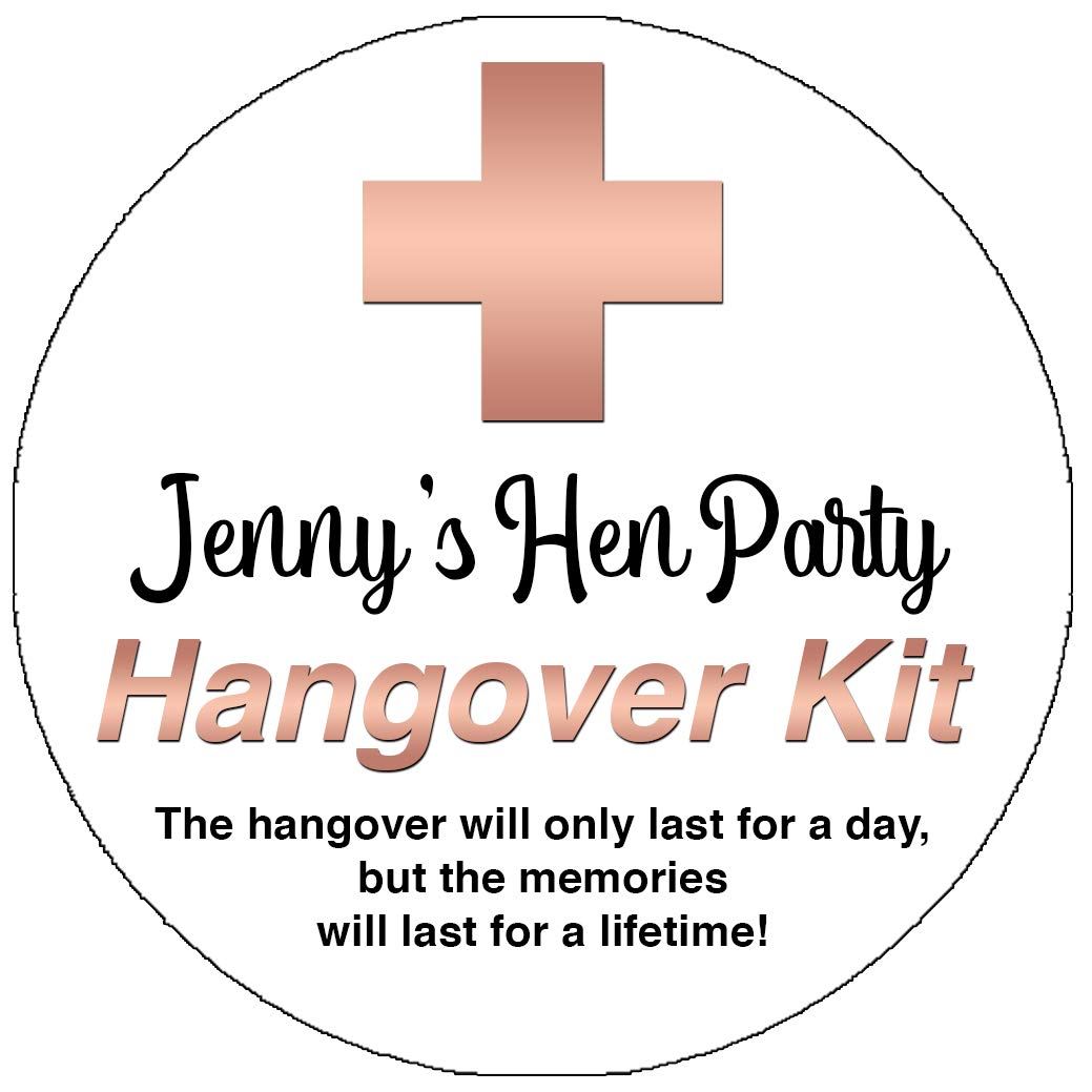 The Retouch Oasis 1 Sheet Of Personalised Hangover Kit Stickers (Buy 2 Sheets Get 1 Free)- Hen Party Birthday Gift Labels