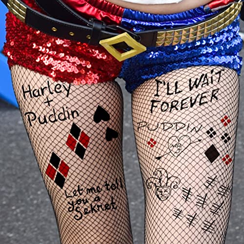 Image of GOROMON 6 Sheets 3D Joker Tattoos Stickers, Halloween Damaged Joker Temporary Tattoos For Women Men Adults Hand Face, Halloween Makeup Kit Costume Party Rave Accessories Clown Prison Rapper Prisoner F