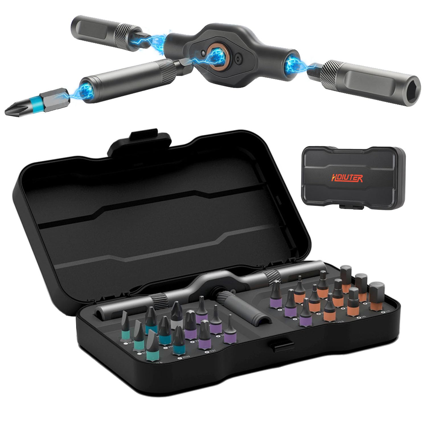 24-in-1 Magnetic Ratchet Screwdriver Set, Upgraded Multifunction Ratchet Screwdriver Tool with Removable T Handle, 24 in 1 Ratchet Allen Wrench Set