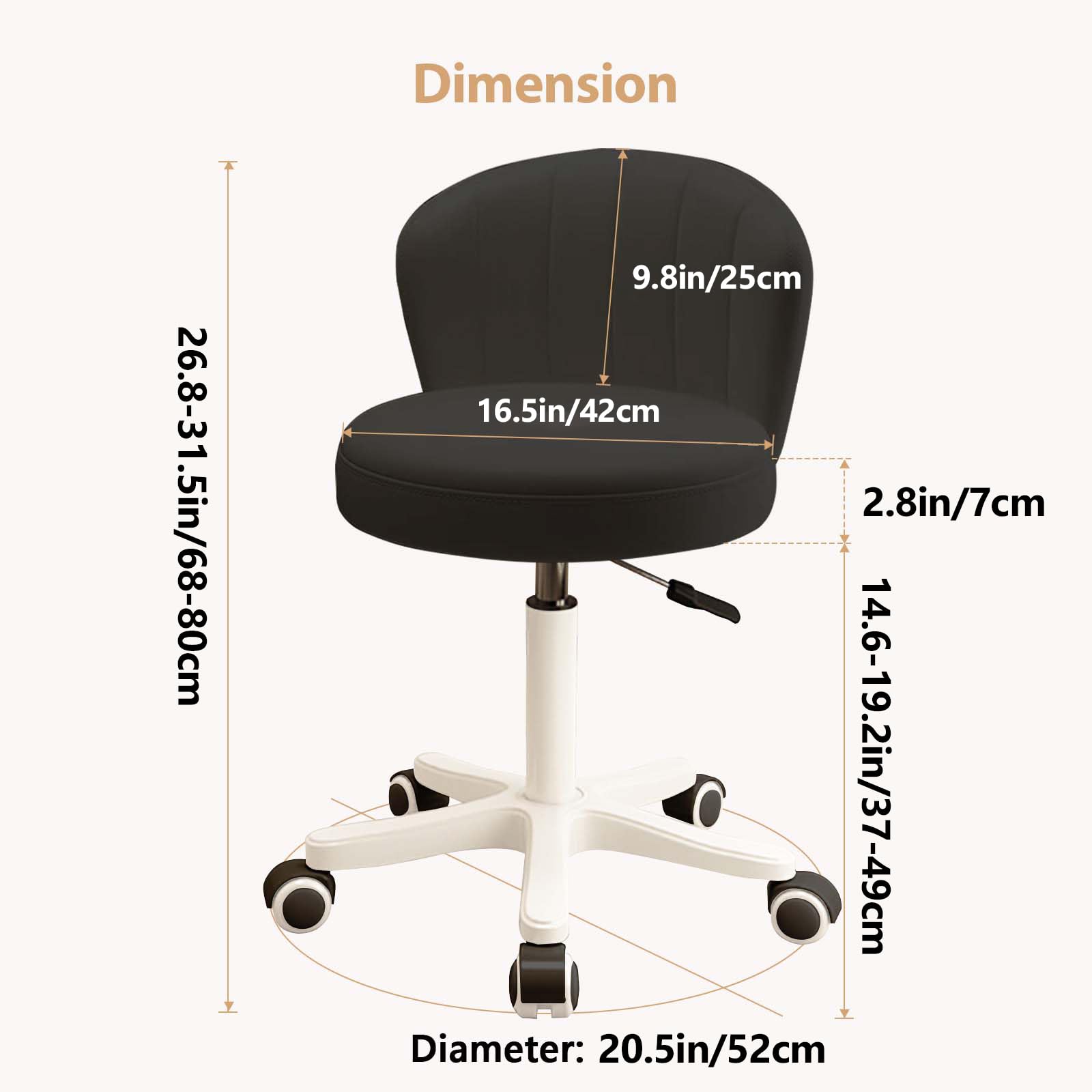 Silla pequeña de Escritorio Silla giratoria con Respaldo de Cuero PU Altura Ajustable Silla giratoria para tocador, Trabajo y Ordenador para Oficina en casa, Dormitorio