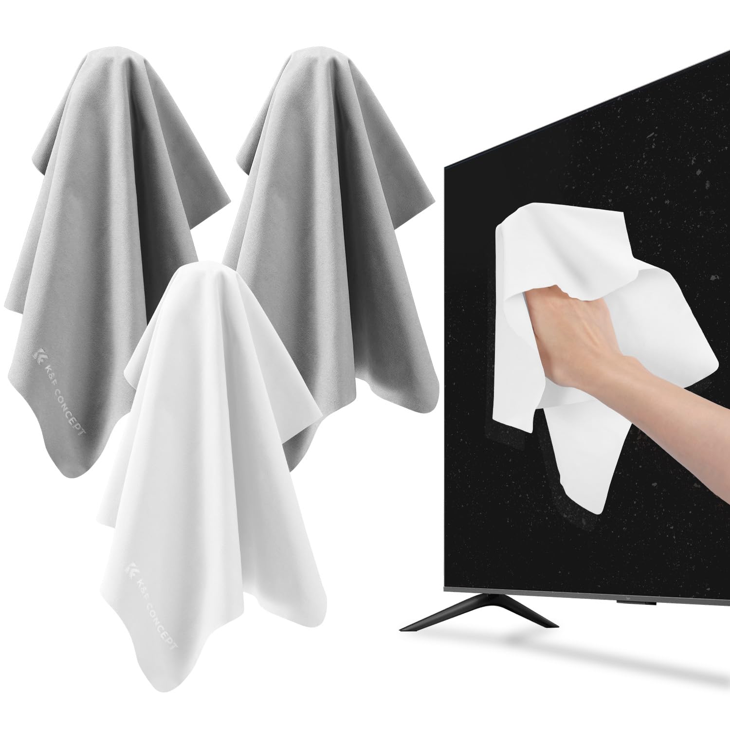 K&F CONCEPT 3 Paños de Limpieza de Microfibra – 30 x 30 cm, Limpiador de Pantallas para Televisores, Gafas, Lentes de Cámara, Automóviles, Dispositivos VR, Tabletas, Computadoras, Ventanas, Espejos