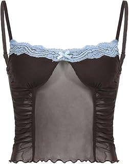 Camisola Corta con Encaje de Malla ins, Color marrón, L