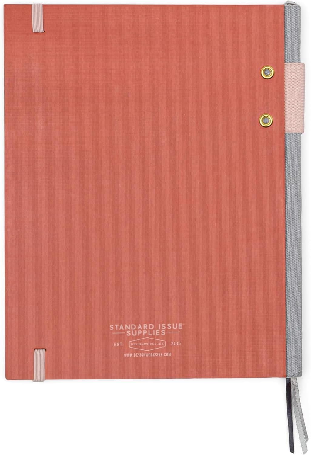 DesignWorks Ink Standard Issue Notebook No. 3, Undated Daily Planner & Writing Journal, 192 Lined Pages, Pen Holder, Small Notebook for Work & Journaling, 6.75 x 8.5 in, Rosewood & Blush