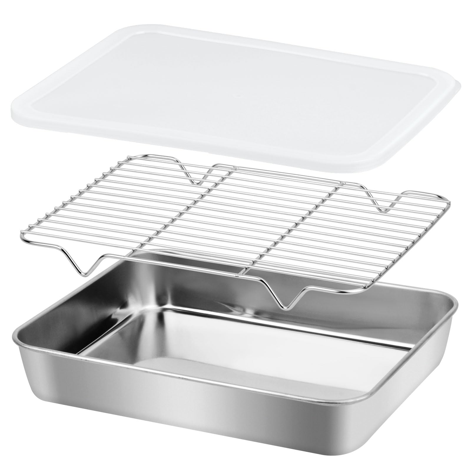 Plaque de cuisson avec couvercle et grille de refroidissement en inox argenté 26x20x5 cm