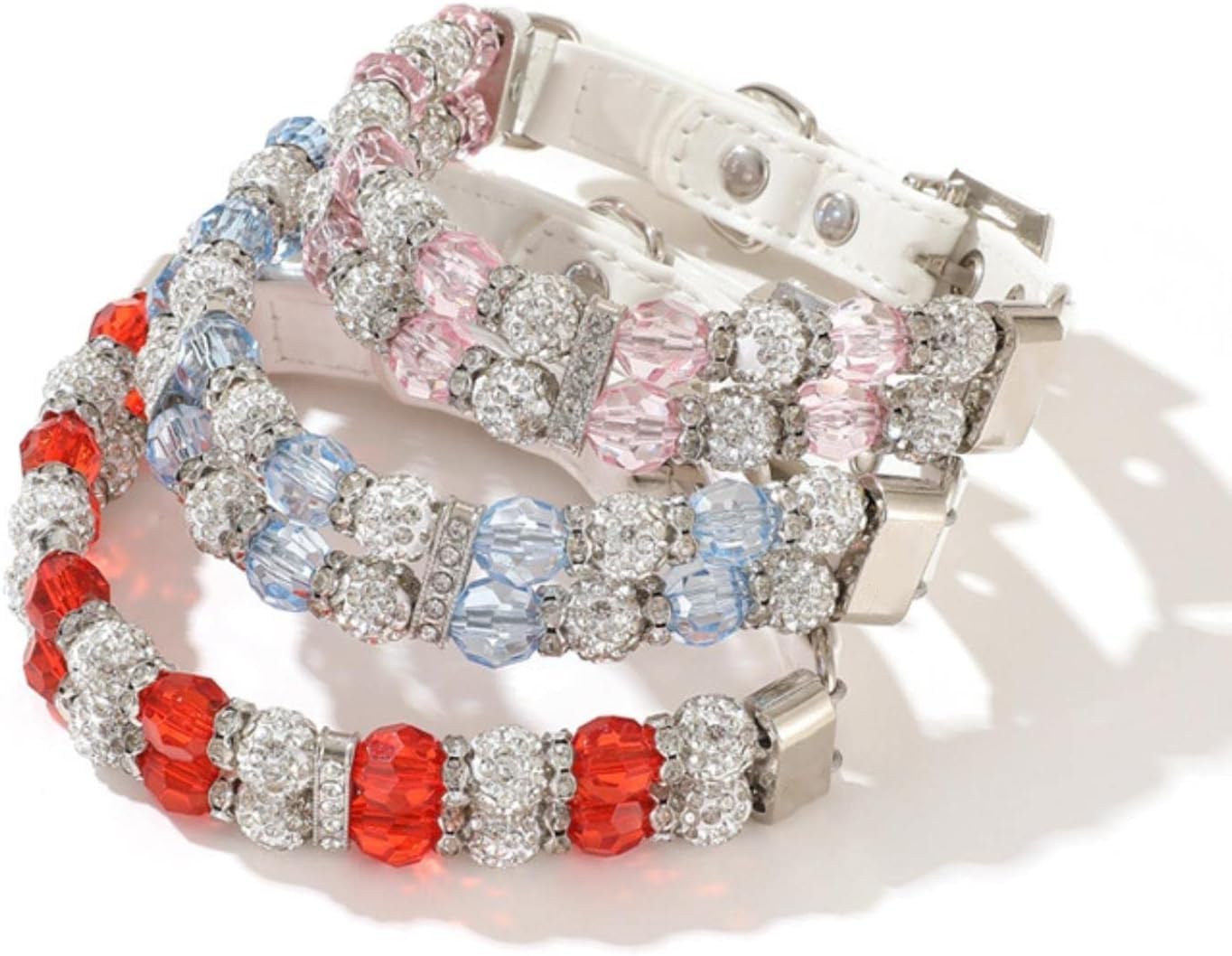 Collar de perro con diamantes de imitación, collar de cuero para gatos pequeños, medianos y grandes (rosa, M)