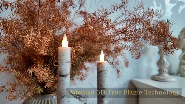 Image of Flameless Taper Candles Flickering with Remote and Timer, 3D Moving Flame Taper Candle Battery Operated to 400 Hours, 9 Inch Window Candles, (Birch Bark)