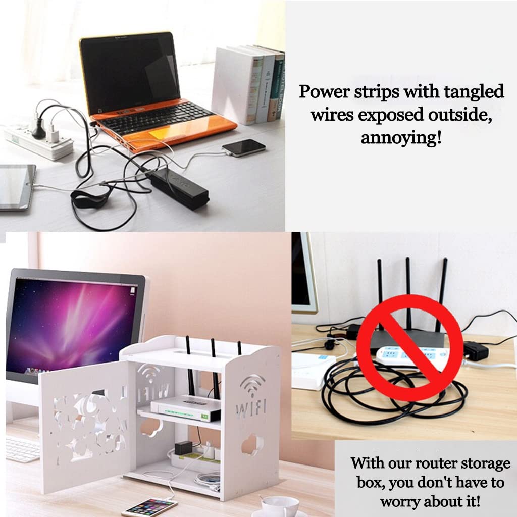 Étagère Flottante pour Maison connectée avec Porte pour routeur, Modem, câbles, Prises et Fils - Support de Rangement Multifonction