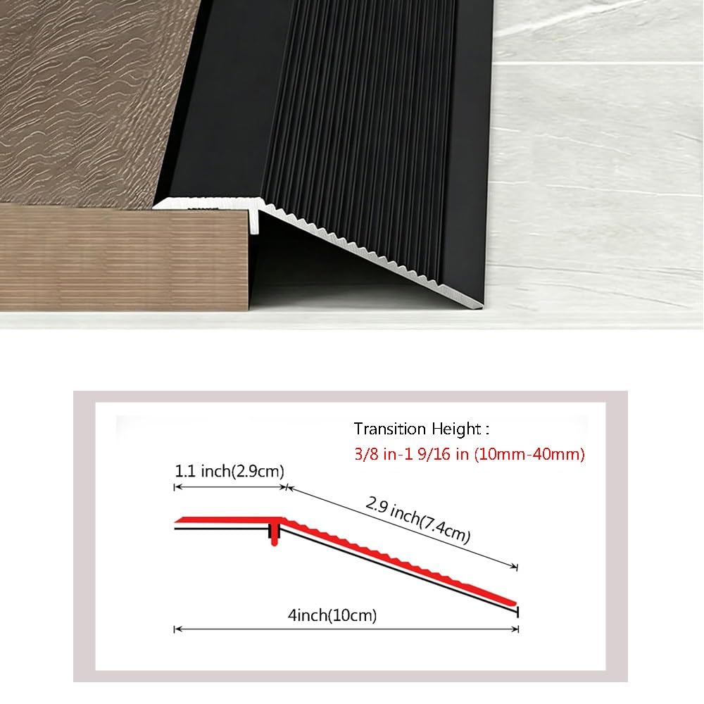 Alluminio Striscia Di Transizione Soglia Riduttore Per Pavimento | Striscia Di Transizione Per Pavimenti Per Avimento Ineguale, Profilo Di Regolazione Per Soglie(Silver,40in(100cm))