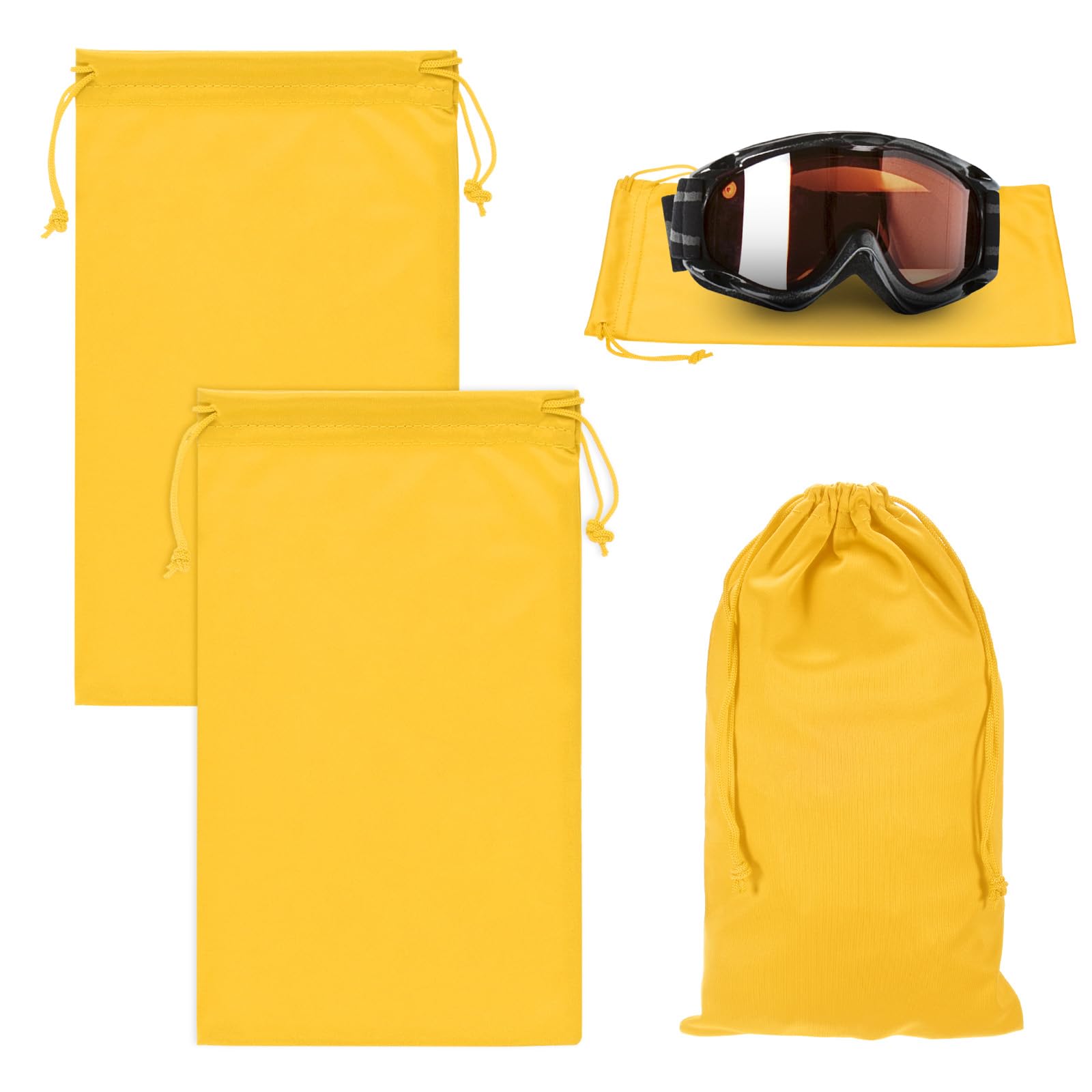M METERXITY 2-Pack Ski Goggle Bag, 10.6" x 7.1" Soft Microfiber Pouch Bags Protective Storage Bags Case with Drawstring for Snow Goggles/Camera Lenses/Sunglasses [Yellow]
