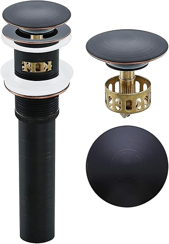 SWHYGER Desagüe desplegable de bronce aceitado con desbordamiento, drenaje de lavabo de baño con colador de pelo, cesta de recogedor de pelo,