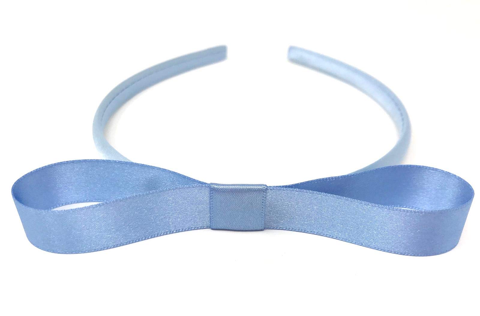 Light Blue Bow Headband for Girls, Handmade in the UK Satin Hair Bow Alice Band, World Book Day School Dress Up Hairband