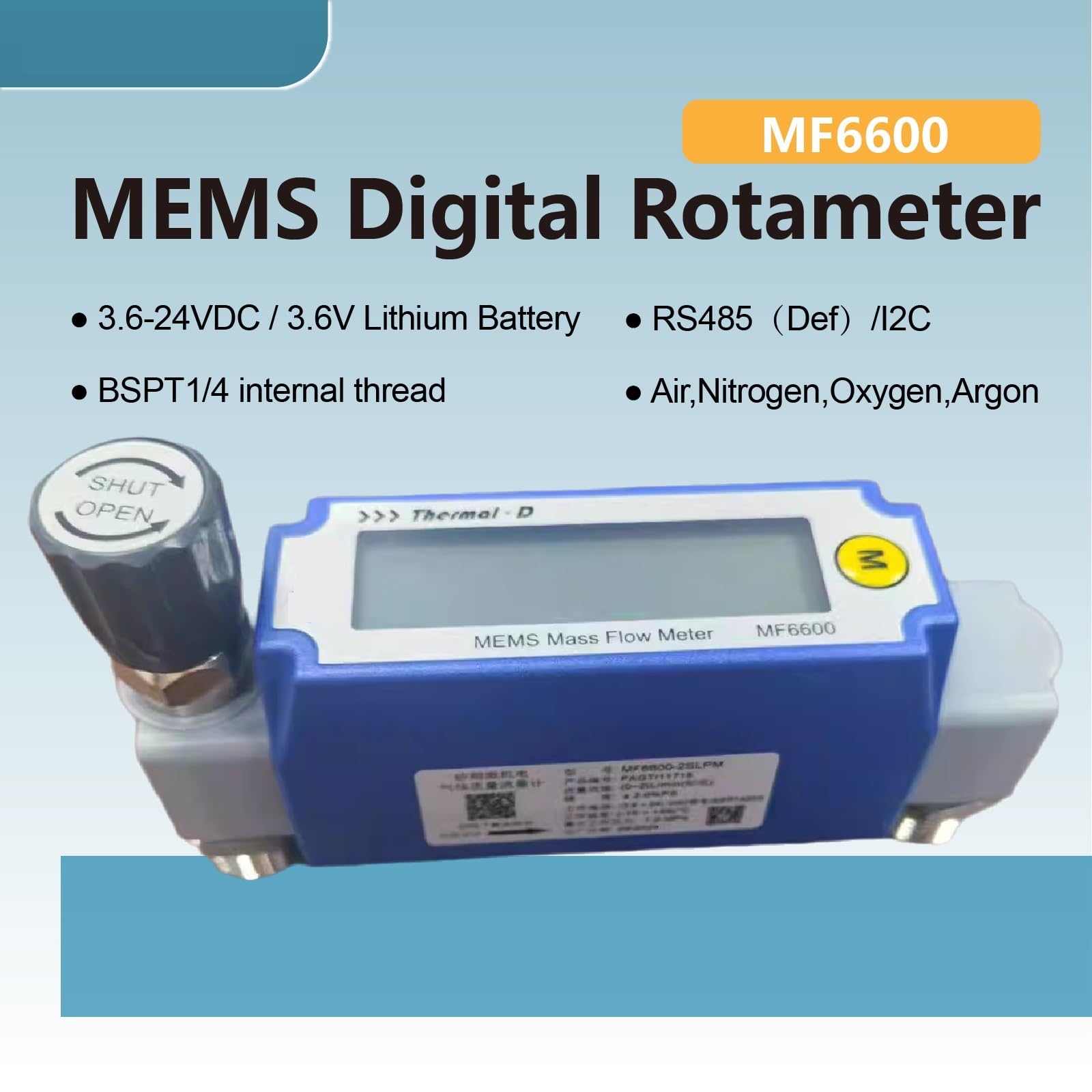 Medidor de flujo rotámetro digital MF6600 de alta precisión con comunicación RS485 y sensor de flujo másico ajustable(R2-5-b-a)