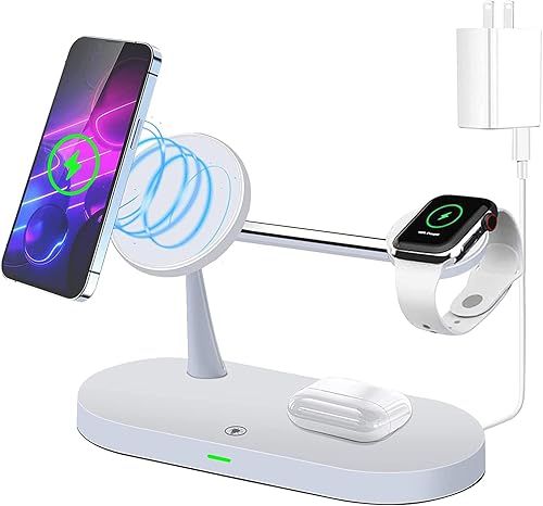 Mrkytplace Estación de carga, 5 en 1 más rápido, soporte de cargador inalámbrico Mag-Safe para iPhone 14, 13, 12 ProMaxMiniPlus, Apple Watch