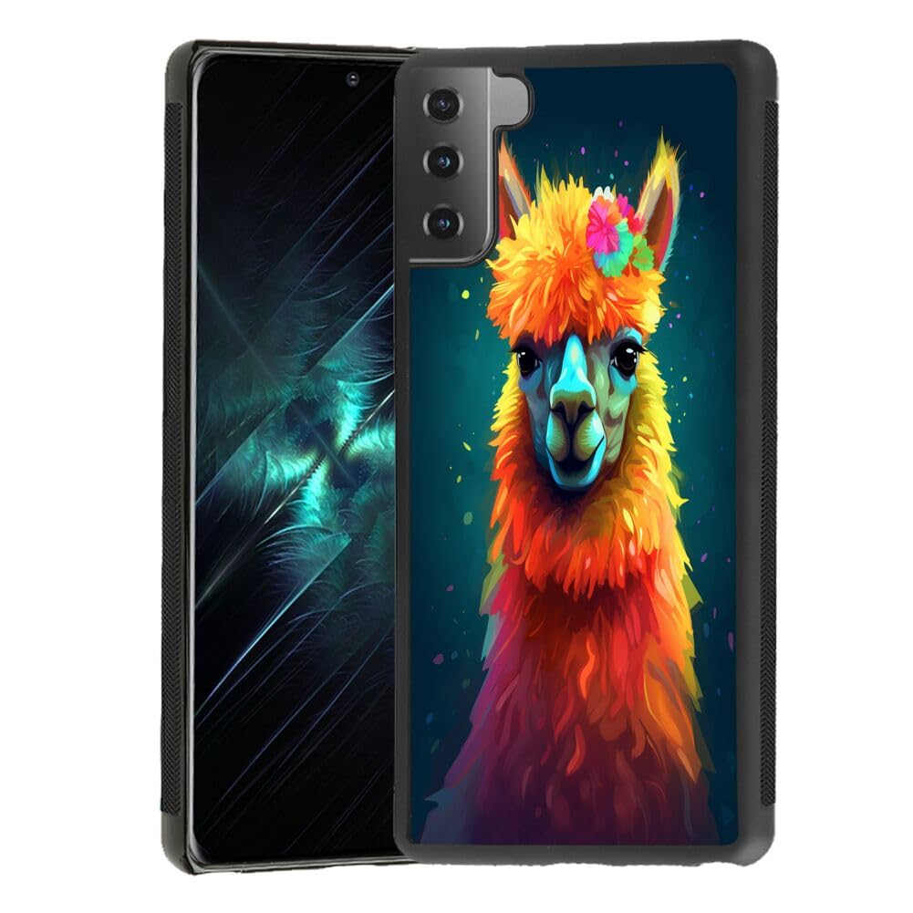 DAFEI Phone Case Compatible with Samsung Galaxy S21+ Alpaca Designer Art94 Black Frame Shockproof and Slim Rubber TPU Material with Uniqe Design