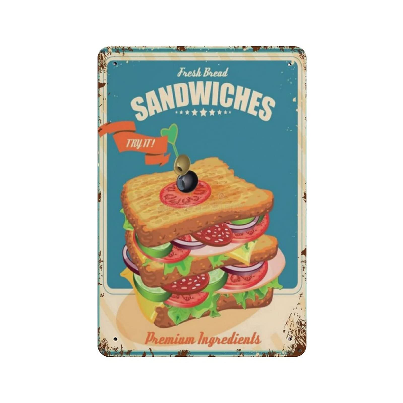 Metal Tin Sign Fresh Bread Sandwichs 1 Vintage Tin Poster Metal Sign Wall Decoration Country Kitchen Home Garage Decor 12"x8"