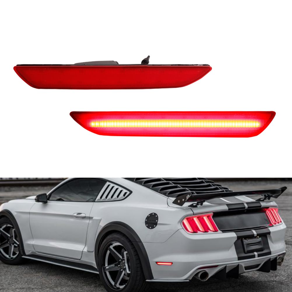 Tonsya For 2015 2016 2017 2018 2019 2020 2021 2022 2023 Ford Mustang Rear Bumper Side Marker lights Red lens Red Led Lamp