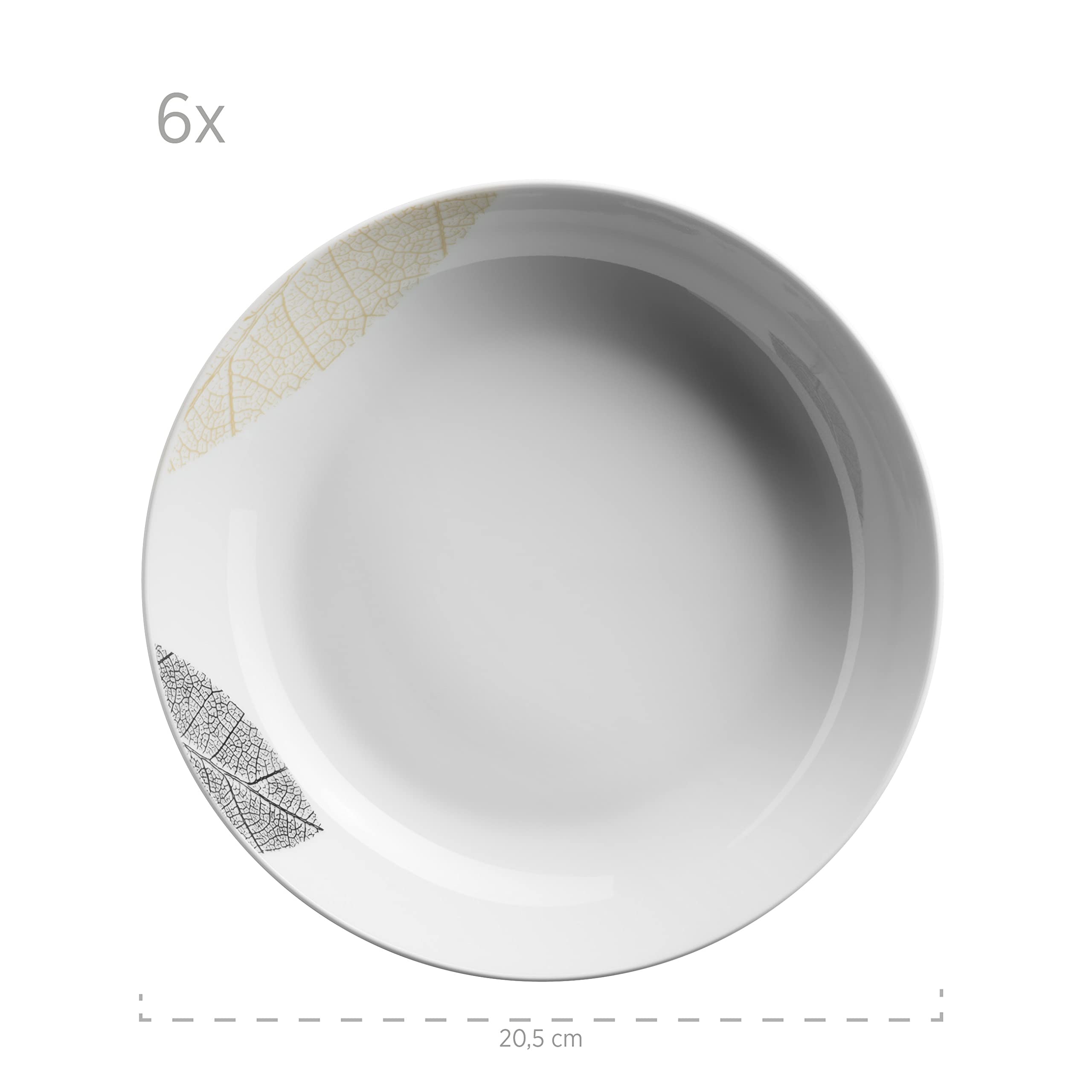 MÄSER 931215 - Vajilla para 6 personas, 30 piezas, con formas sin bordes, porcelana, color blanco