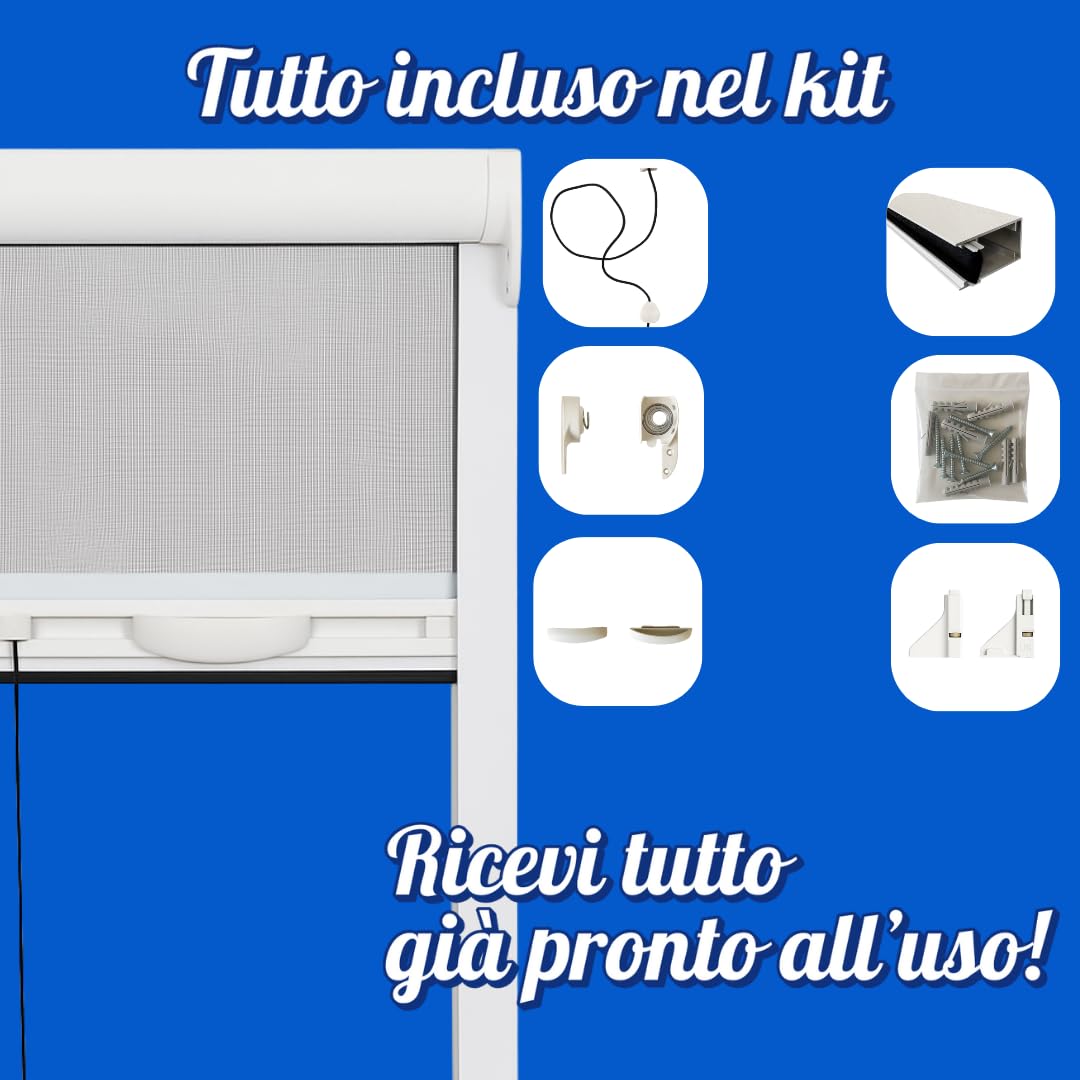 Zanzariera Avvolgibile Finestra Professionale a Rullo – Montaggio Facile su Finestra, Anti-Insetti, 80x140 – Struttura in Alluminio – Lemag srl