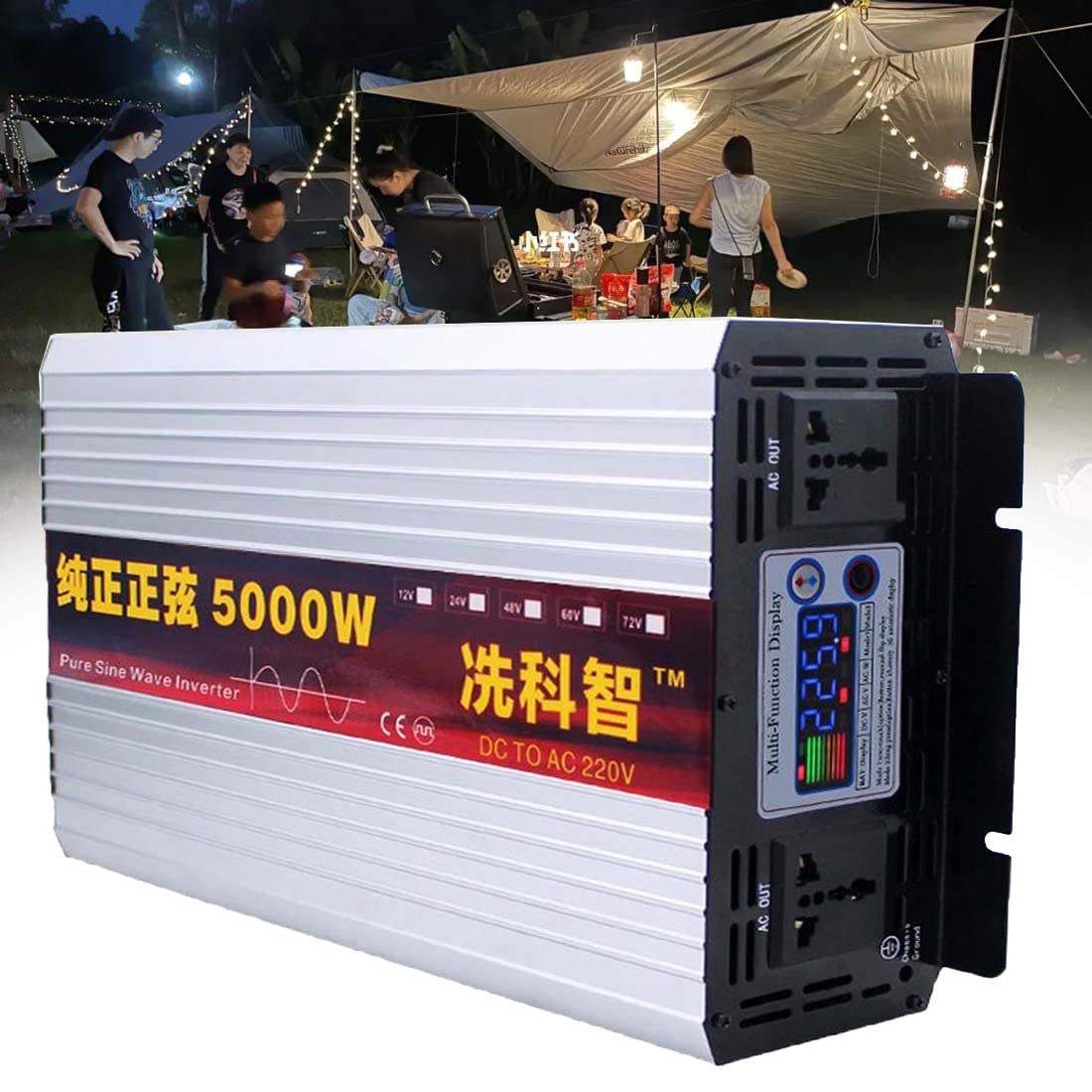 Przetwornica NapięCia 5000W, Dc 12V/24V/48V/60V/72V Do Ac 220V/230V, Przetwornica Czystej Fali Sinusoidalnej, Przetwornica Zasilania Samochodu,12V