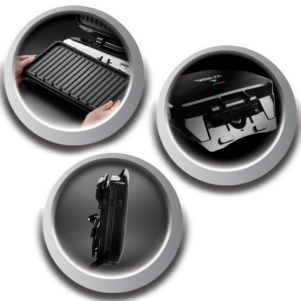 George Foreman 24330-56 Family Fitnessgrill, Kontaktgrill, Panini- und Sandwichgrill, 32,5 x 18 cm große Grillfläche, schwarz