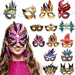 Blulu 24 Pcs Mardi Gras Masks Carnival Parade Faux Feather Face Waterproof Cardboard Masks Masquerade Party New Orleans Fantasy for Women Man Costume Party Favors - Image 2