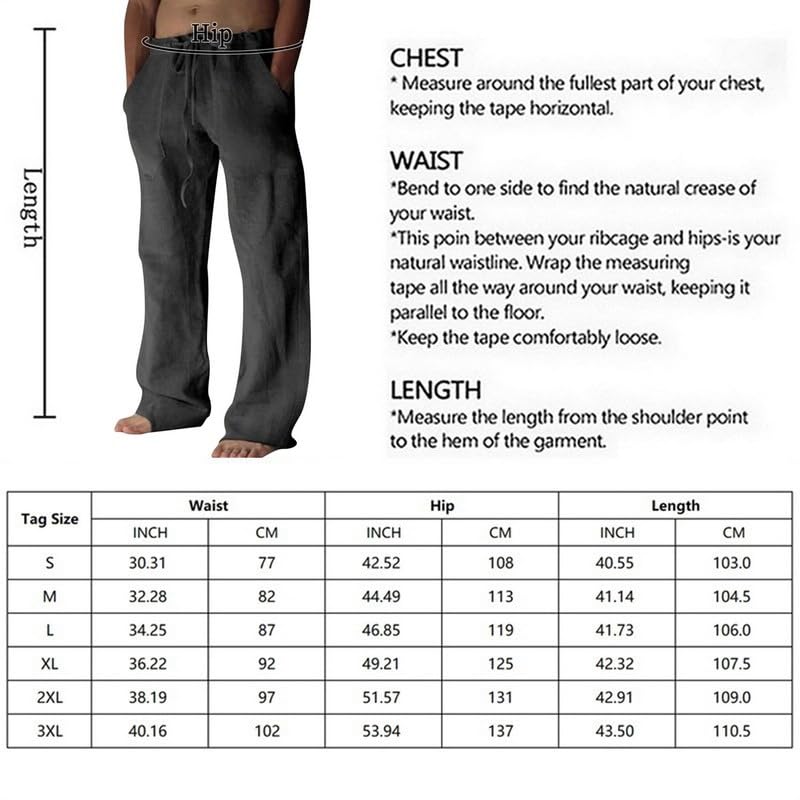Litthing Pantalones de Lino para Hombre Pantalon de Jogging Algodón Pants Casuales de Verano con Bolsillos Color Sólido Pantalones Holgados con Cordón Pantalon Cómodos y Ligeros
