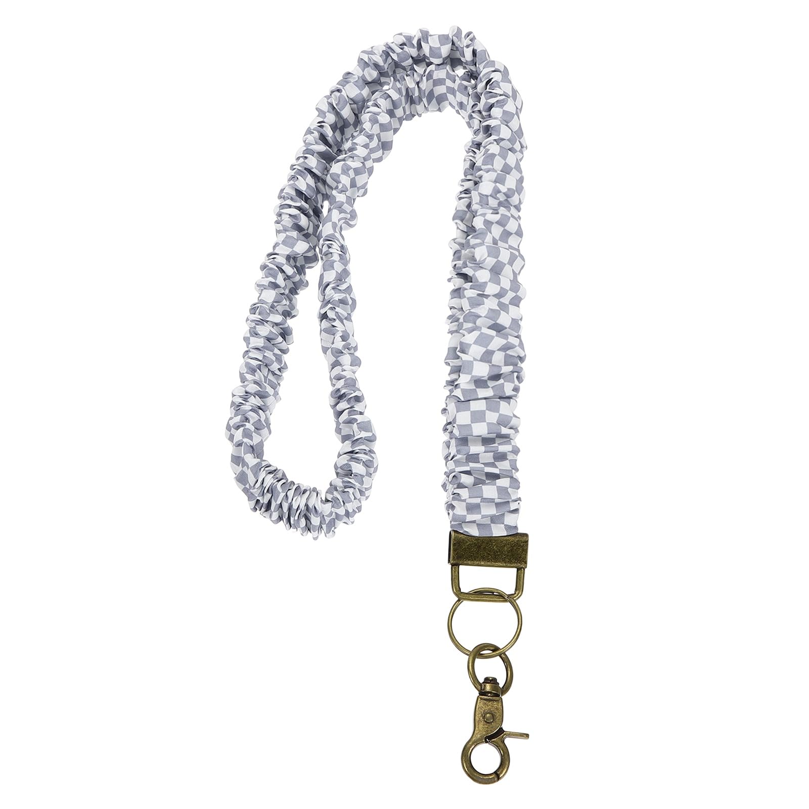 PATIKIL Scrunchie Lanyard Teacher,Stretchy Lanyards,Light Grey-White Plaid