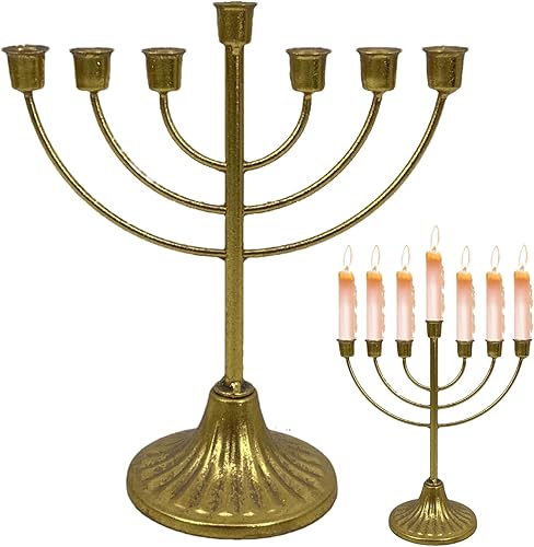 Miniatura 8 de Menorá de Hanukkah dorada, candelabro decorativo para Janucá, menorá de metal dorado para ceremonia de vacaciones de Hanukkah, cena a la luz de las