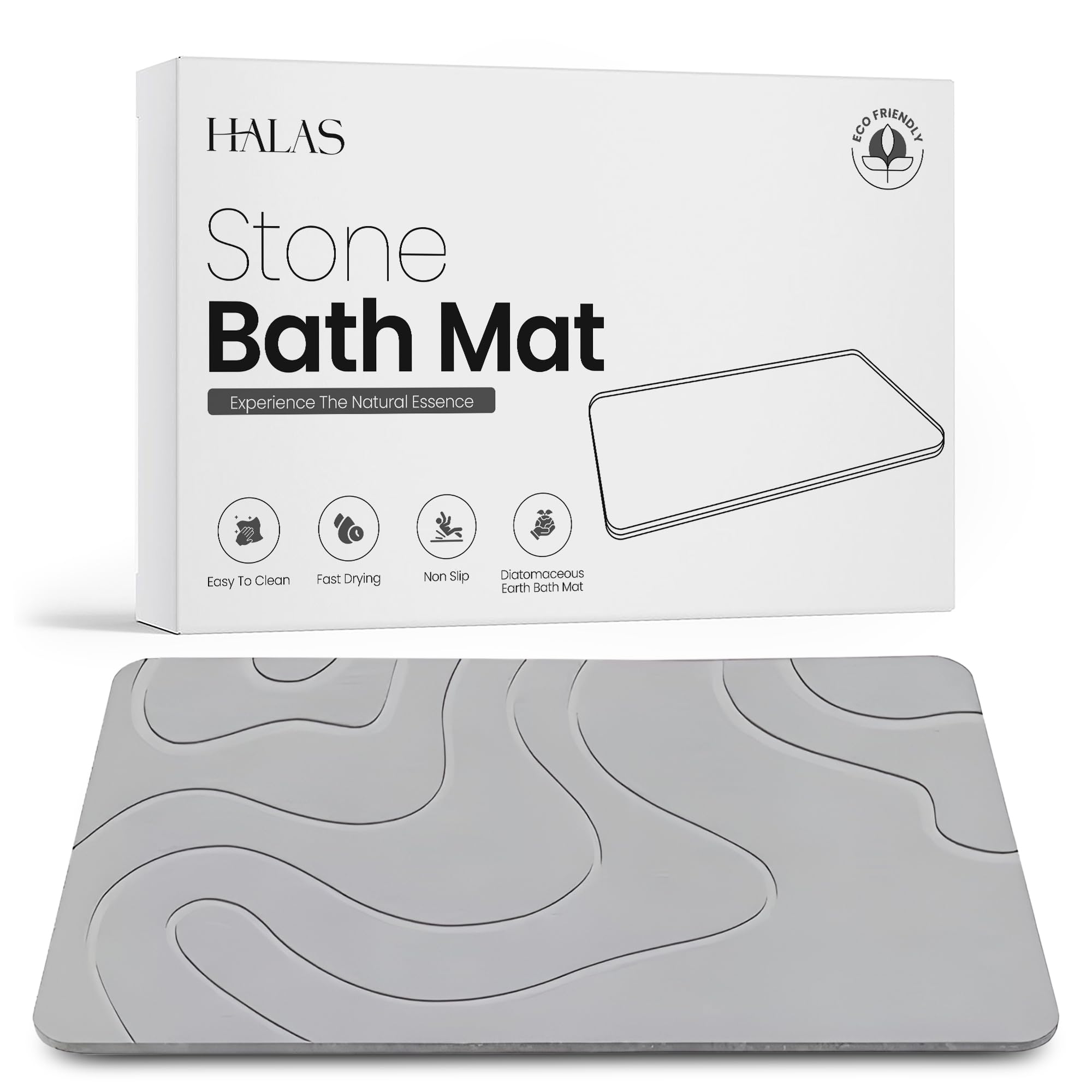 HALAS Alfombrilla de baño de piedra de tierra de diatomeas, antideslizante, superabsorbente, de piedra de diatomita, para suelo de baño/cocina, secado rápido, natural, fácil de limpiar (61 x 40 cm
