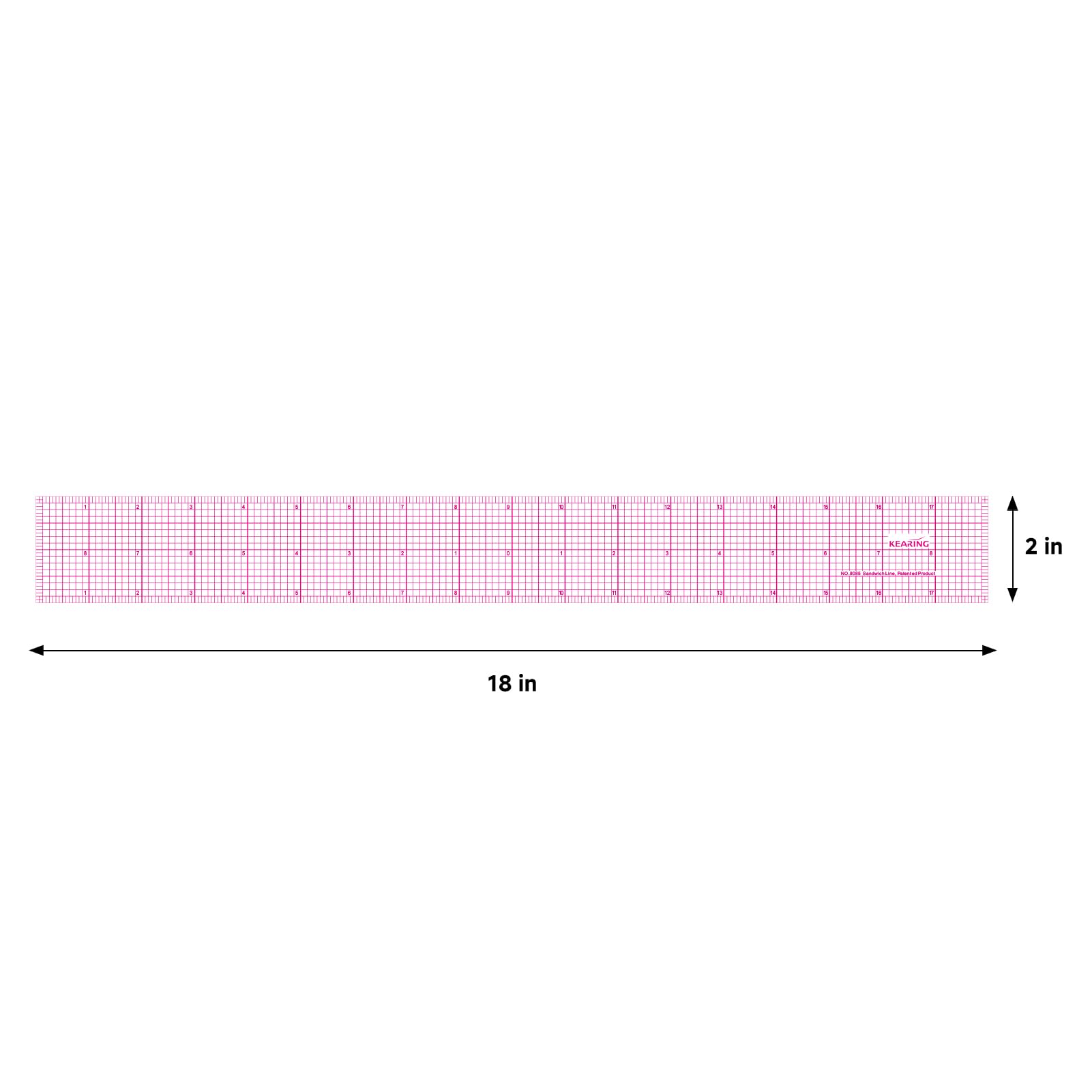 KEARING Clear Sewing Graph Ruler, Sandwich Line, 2 x 18" Transparent Pattern Making Dressmaking Ruler for Sewing and Quilting - Image 2