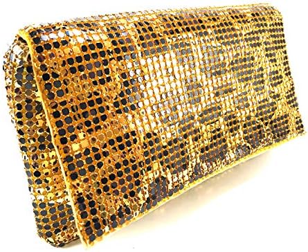 Vintage Evening Clutch Metal Mesh Purse Handbag with Short Shoulder Strap for Women (Gold Animal print)