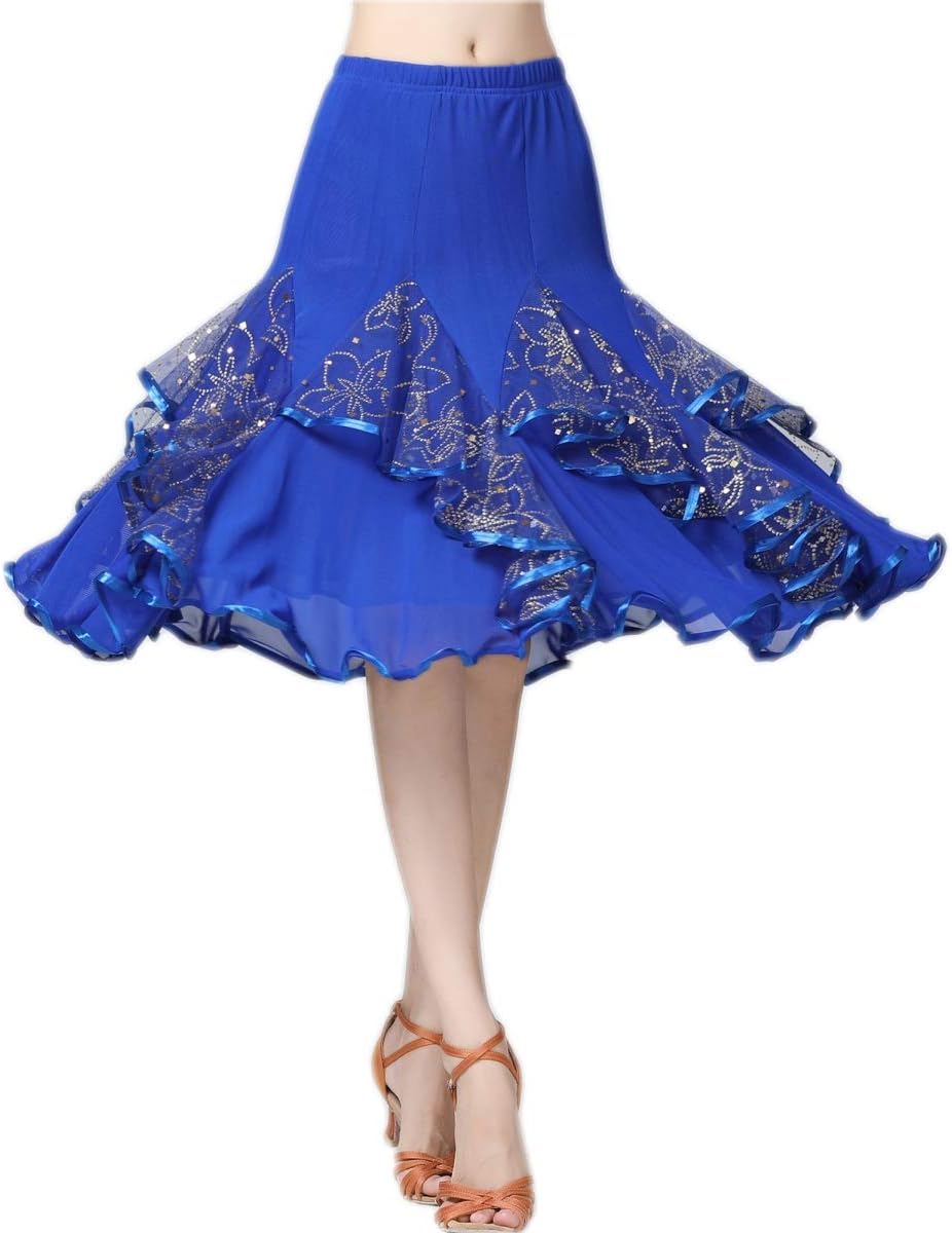 CISMARK Elegant Ballroom Latin Party Long Swing Tiered Dance Skirt for Women