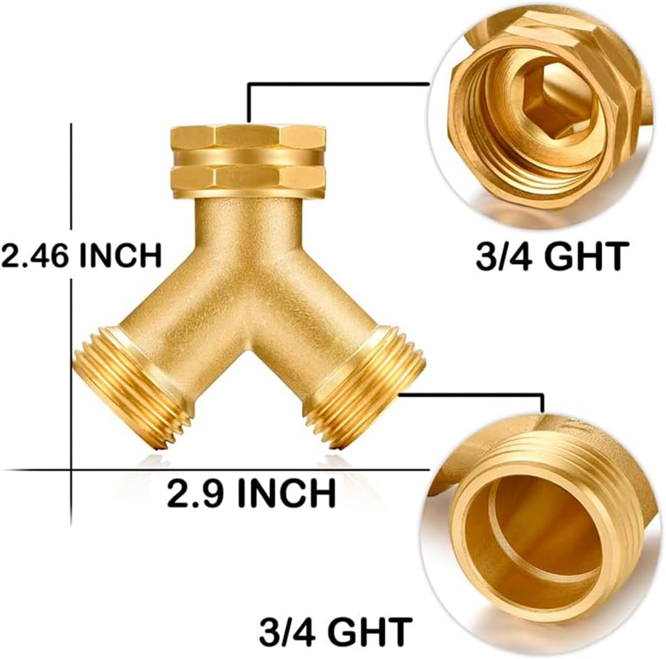Garden hose splitter, Brass Y-Type Unrestricted Flow Fitting, Garden Faucet splitter (2-way full flow 6Pcs)