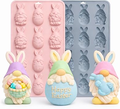 2PCS Easter Silicone Mold Bunny Silicone Mold Easter Eggs Silicone Mold Easter Dwarf Molds 12 Cavity Bunny Chocolate Molds Silicone Easter Mold Easter Candy Mold for Chocolate Candy Fondant Ice Cube