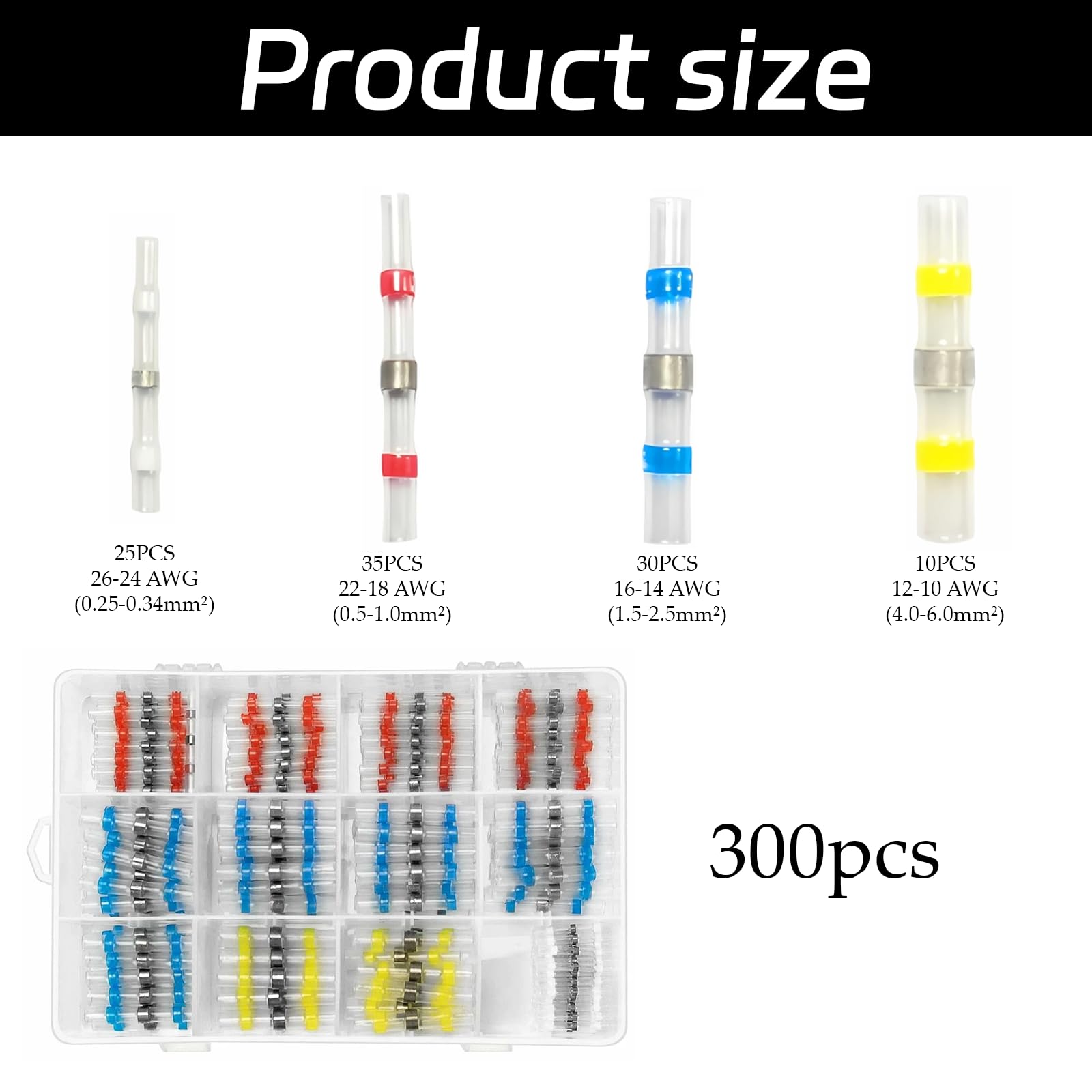 300Pcs Wire connectors, Heat Shrink Connectors, Wire connectors, Heat Shrink Solder Sleeves, Solder Connector Heat Shrink - Image 2