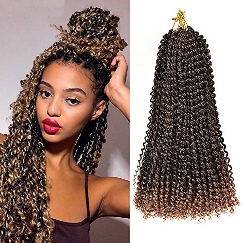 Long Bohemian Locs For Passion Twist Hair Ombre Blonde Crochet Synthetic Braiding Hair Curly crochet passion twist hair Water Wave Curly Extension for Spring Twist (18 Inch 1B/27 7 Packs)