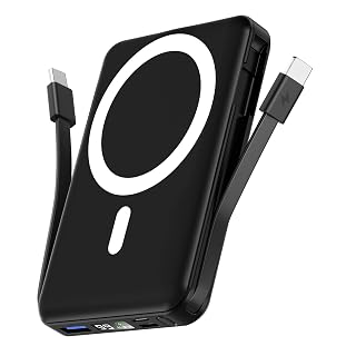 podoru for Magsafe Power Bank, 10000mAh Magnetic Battery Pack Built-in Double USB C Cables 20W PD Fast Charging LED Display Wireless Portable Charger for iPhone 17/16/15/14/13/12 Series-Black - Amazon product rated Grade B