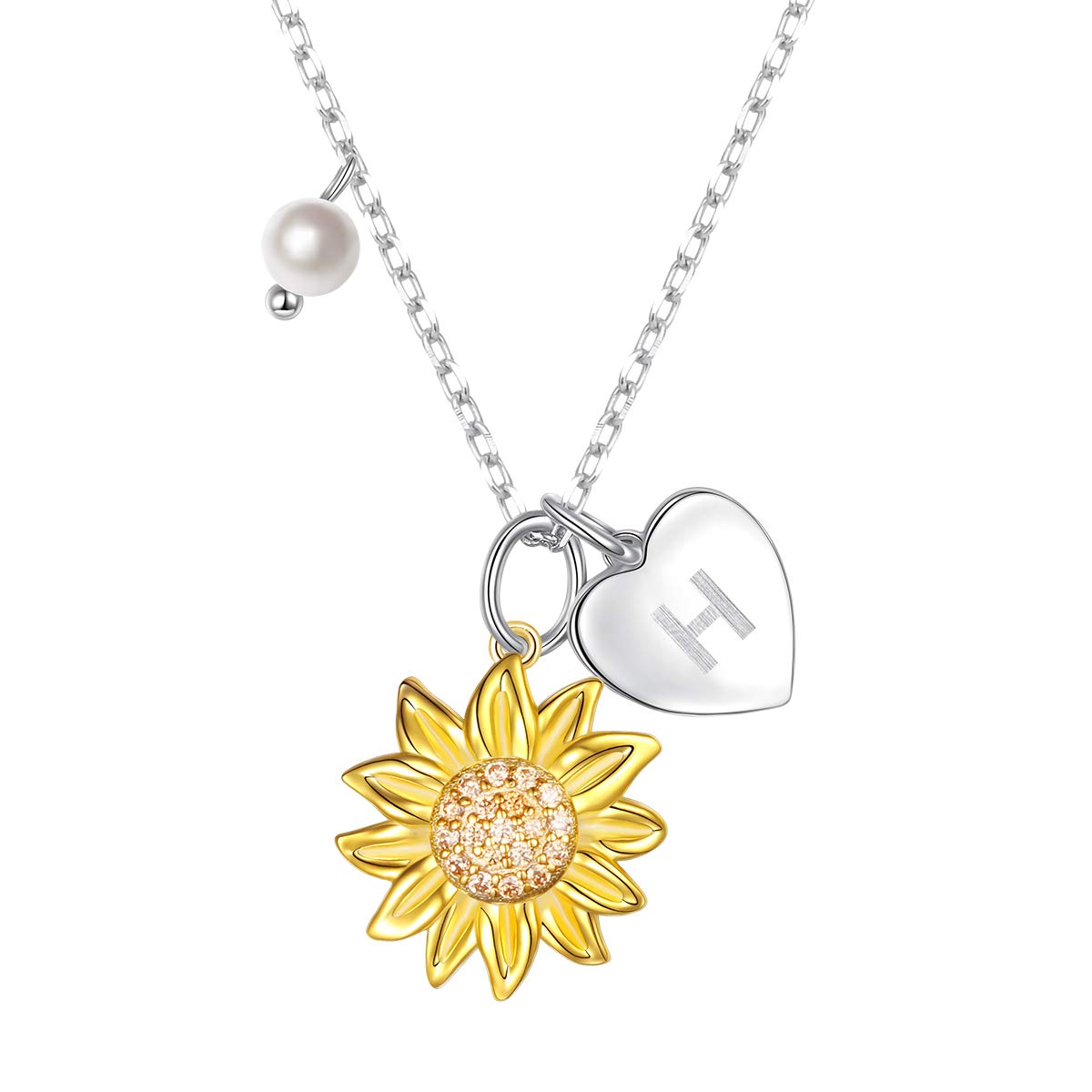 DAOCHONG Sterling Silver Gold Tone Sunflower Initial 26 Letter Script Name Alphabet A to Z Necklace Personalized Pendant