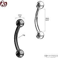 Vista 16 de Juego de 2 anillos para ombligo: 0.49 onzas 5/16 pulgadas acero quirúrgico curvado Barbells, 0.118 pulgadas con extremos en bolas