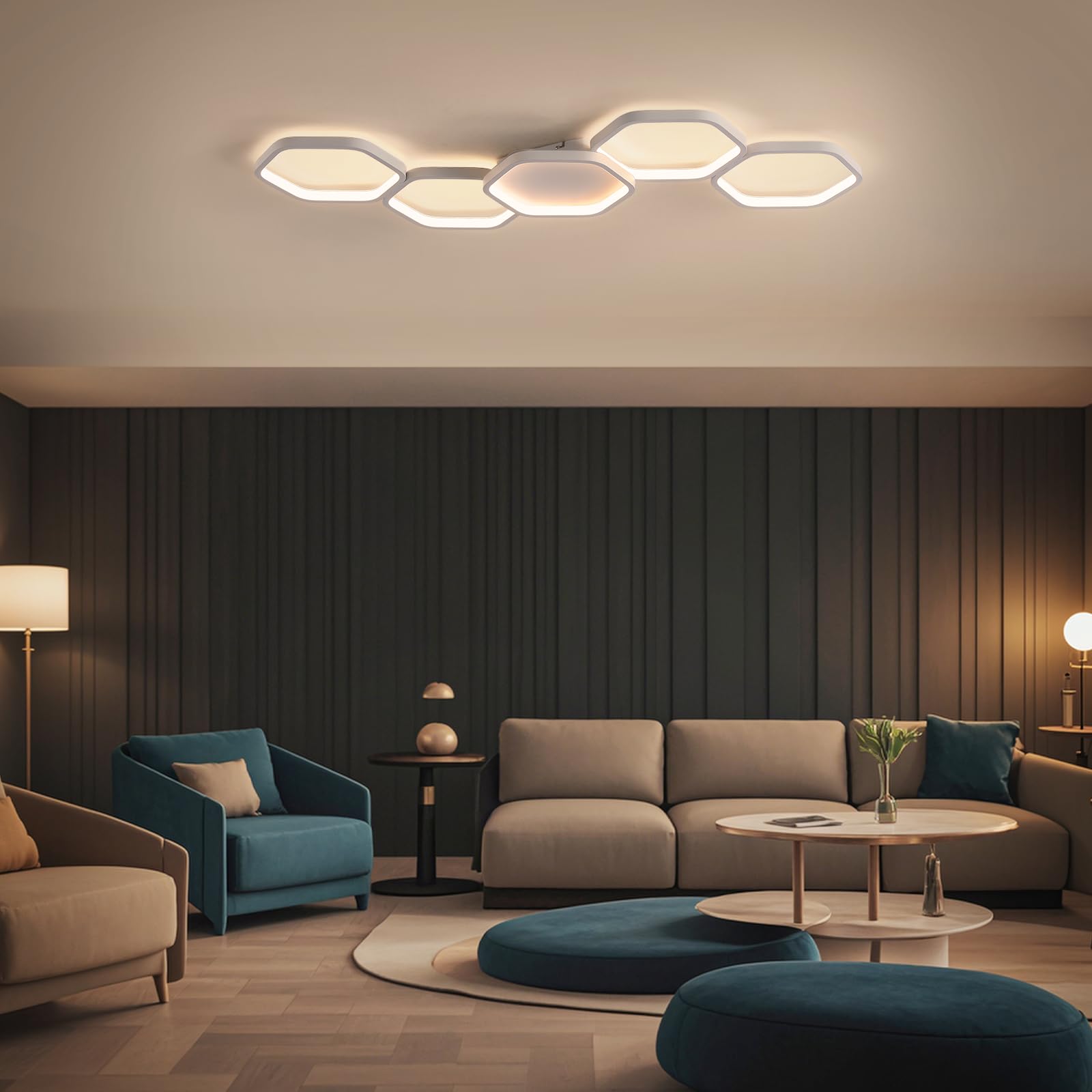 Yuanfenghua Plafoniera a LED, lampada da soffitto dimmerabile con telecomando cambio colore, lampada da soggiorno camera da letto illuminazione moderna a soffitto lampadario, 90cm