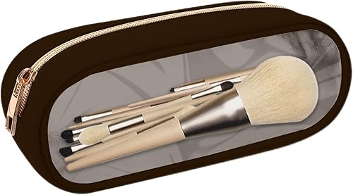 Miniatura 27 de izuzta Bolsa de maquillaje pequeña de nylon, linda bolsa preppy, bolsa con cremallera para cosméticos, Beige, Chico