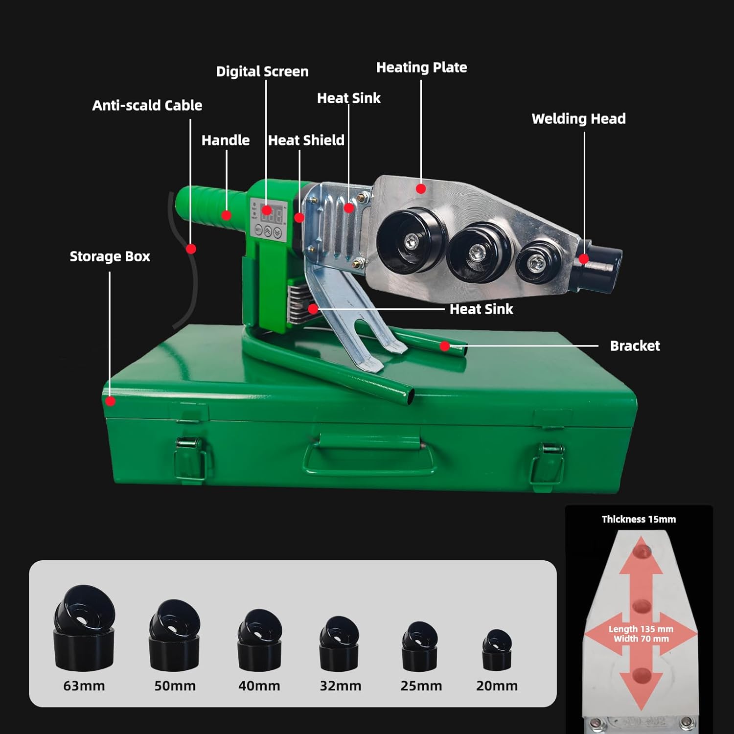 Plastic Water Pipe Welder for PP, PP-R, PE, PP-C - Poly Pipe Fusion Machine - PVC Pipe Heater - 110V Pipe Welding Equipment