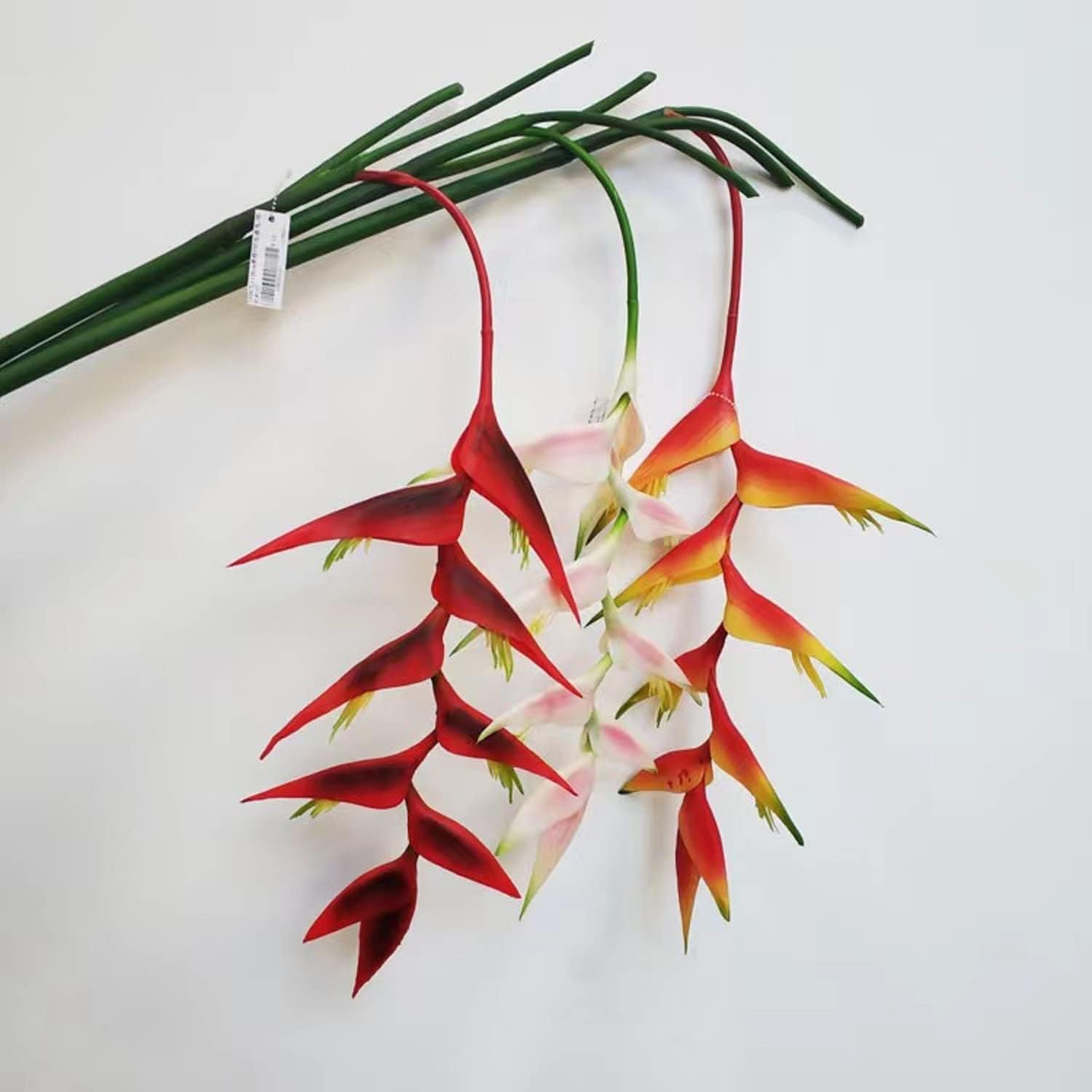 35" Artificial Heliconia 2pcs Red Faux Bird of Paradise Fake Tropical Flowers for Vase Bouquets Home Office Wedding Decor(Black Red)